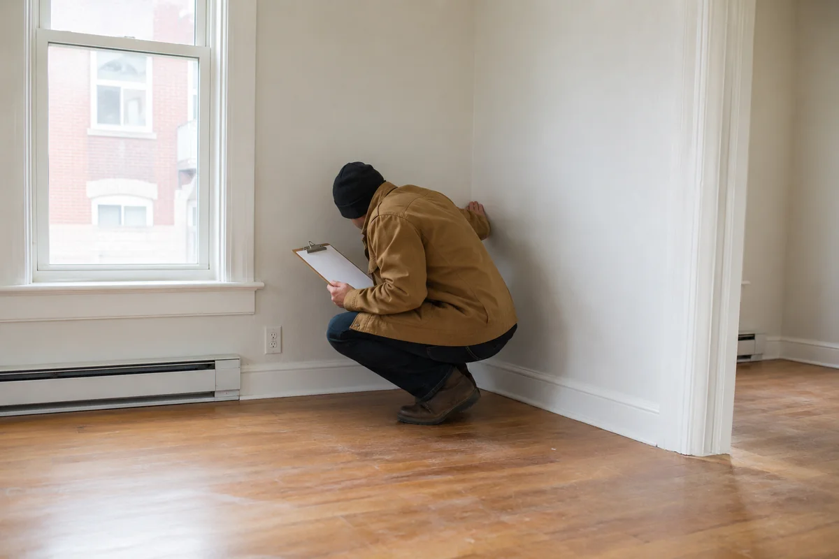 A walkthrough inspection of an empty rental unit at turnover