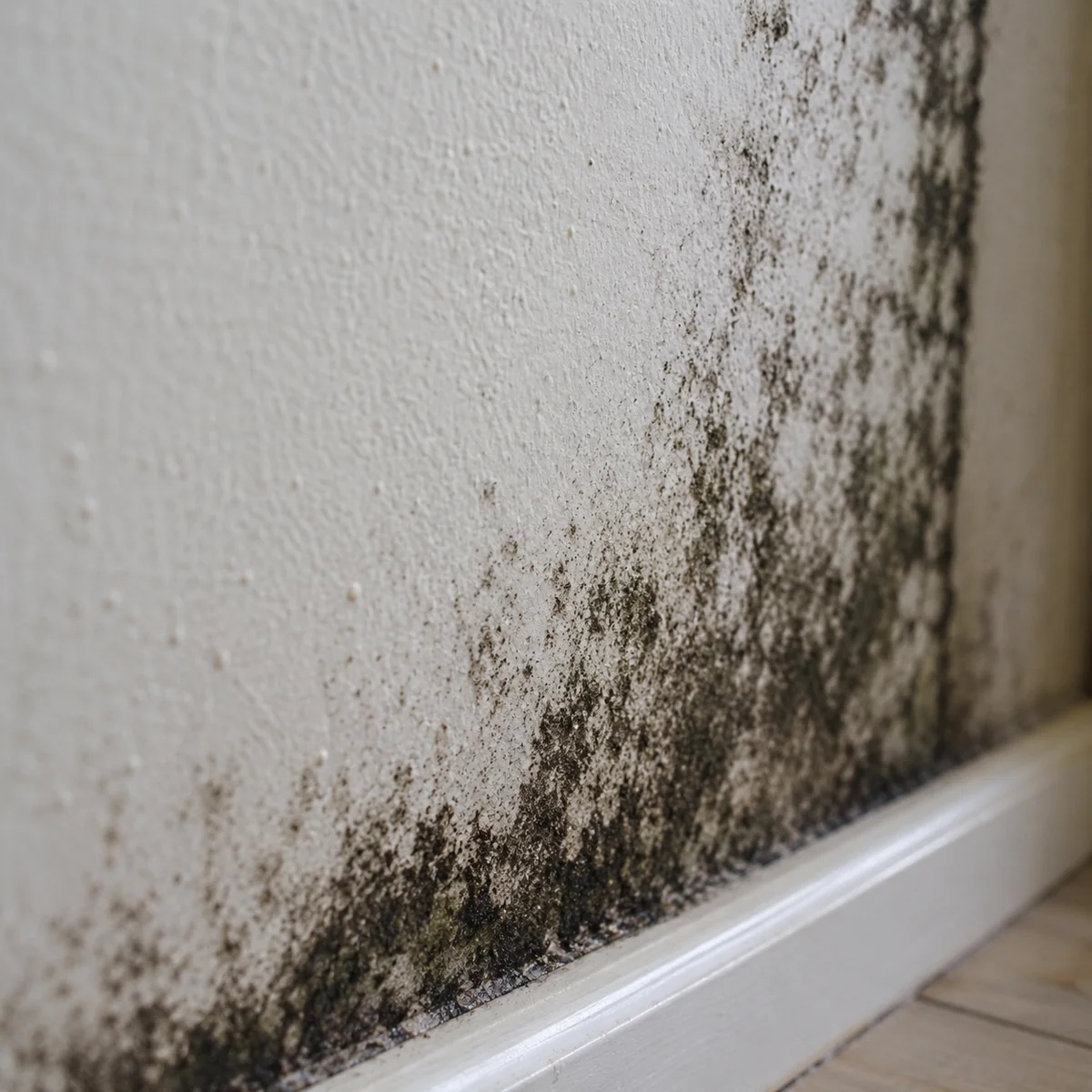 Close-up of black mold on drywall
